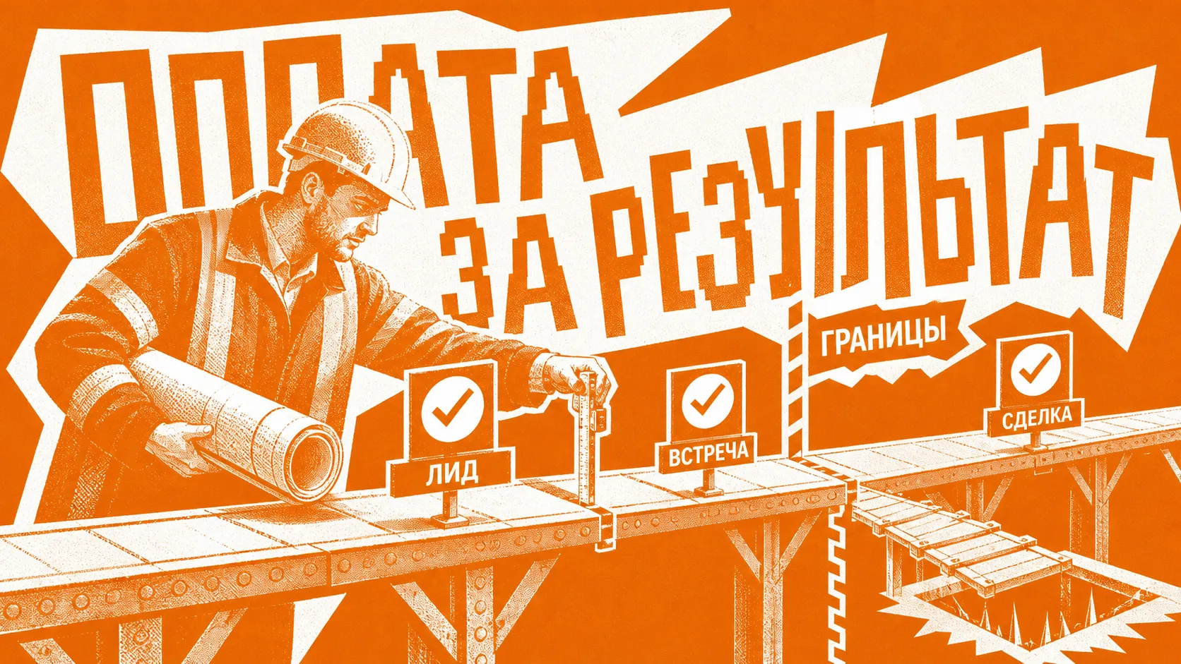Инспектор отмечает лид, встречу, сделку и границы ответственности на B2B-мосту